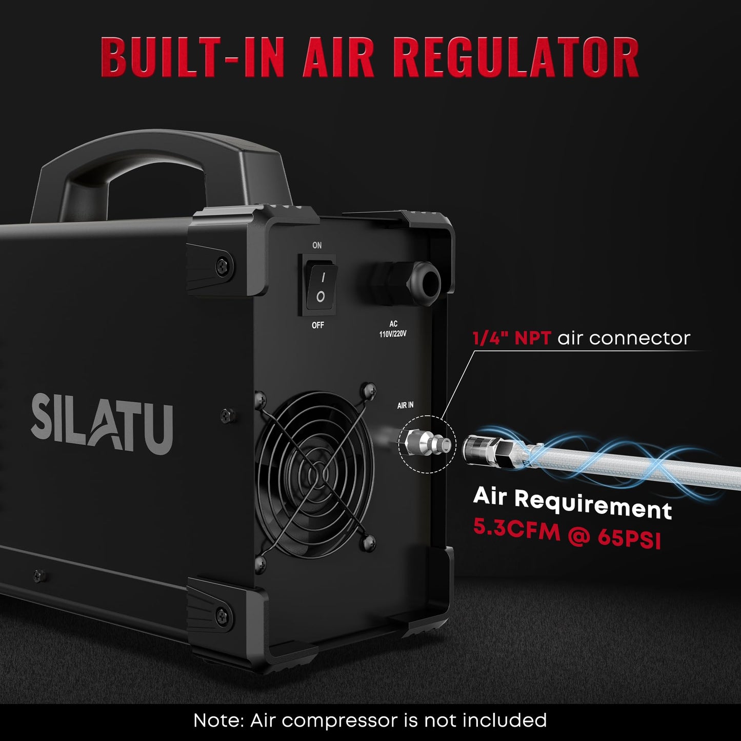 SILATU Plasma Cutter, STC550P 55Amps Pilot Arc Plasma Cutter Machine, 110/220V Dual Voltage LED Display Air Sensor, 9/16'' Clean Cut 7/10'' Max Cut, Mesh Cutting, PT/2T/4T for Beginners DIY (Black)