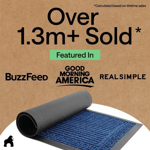 GORILLA GRIP Waterproof All-Season Doormat - Natural Rubber, Stain & Fade Resistant, 29x17, Navy Greek Keys