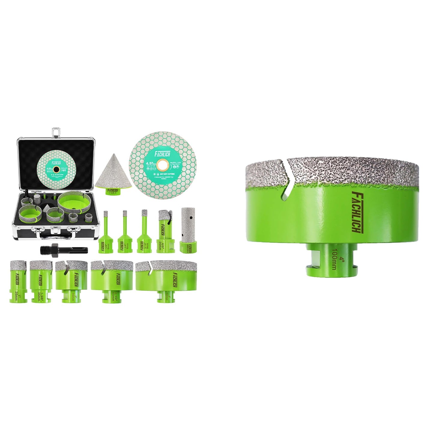 Tile Hole Saw Kit Diamond - (6/6/8/20/25/35/50/65/100mm Drill Bits+Finger Bit+Chamfer Bit+Adapter+Tile Blade) Diamond Hole Saw Kit for Porcelain Ceramic Marble Brick Granite,5/8"-11 Thread
