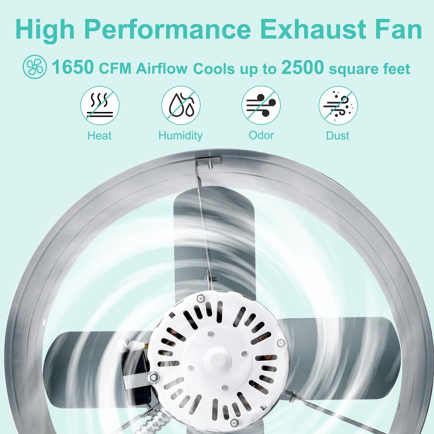 Hipoilk Gable Mount Power Attic Fan with Adjustable Thermostat, 15 Inch Attic Exhaust Fan, 1650 CFM, 1075 RPM, 3.4 Amp