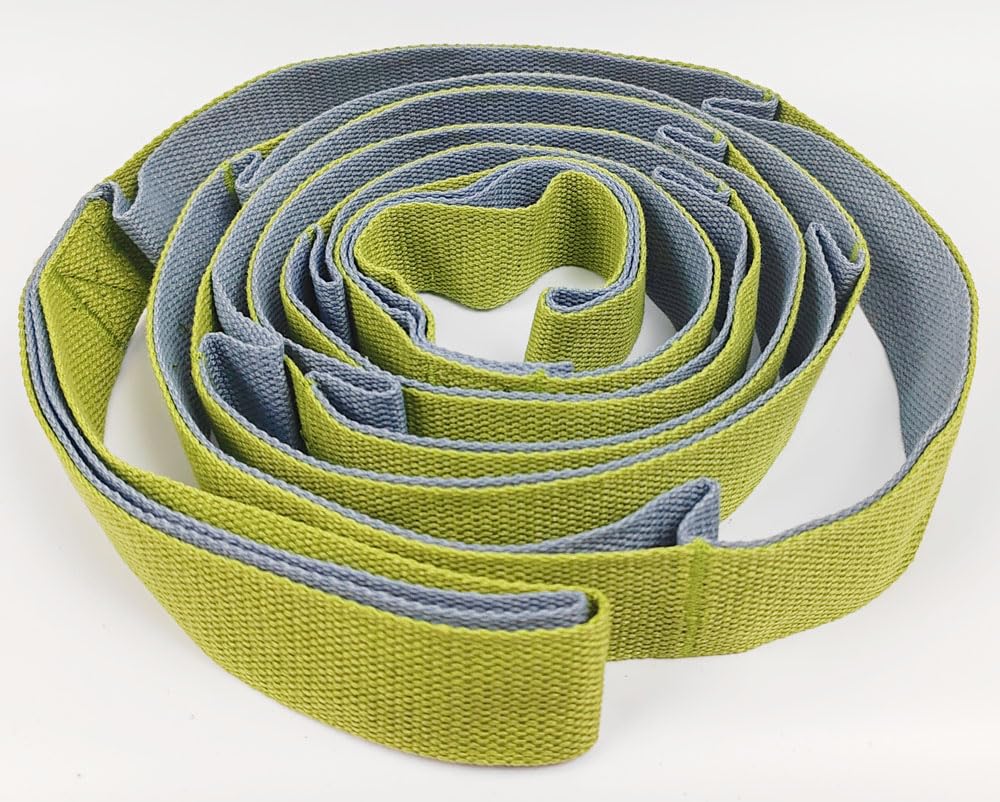 Fitness Stretching Strap Yoga Strap, Non Elastic Stretch Band for Physical Therapy, Home Workout, Exercise, Pilates and Gymnastics, 12 Multi-Loop Leg Stretcher Belt 1.5" W x 8' L
