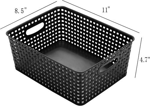 Eslite Plastic Storage Baskets - Organize Your Space | 11" x 8.5" x 4.7" | Pack of 4 (Black)