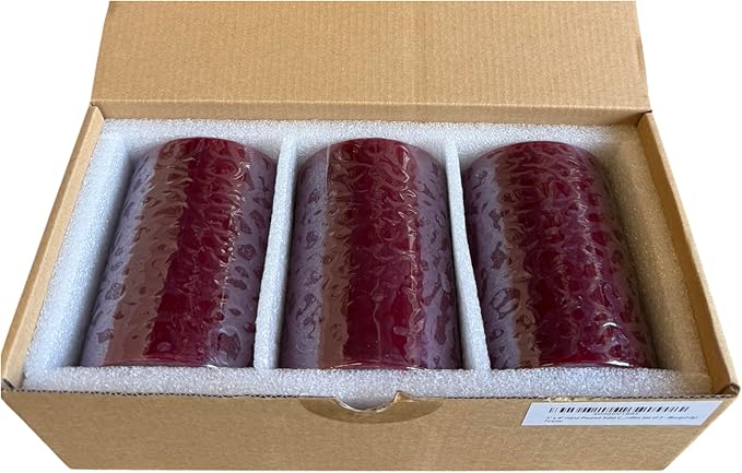 Mister Candle Dripless Unscented Pillar Candles, Set of 3 Hand Poured Solid Color Non-Scented Candles for Home Decor, Premium Wax, 60 Hr Burn Time - 3x4 Inch, Burgundy