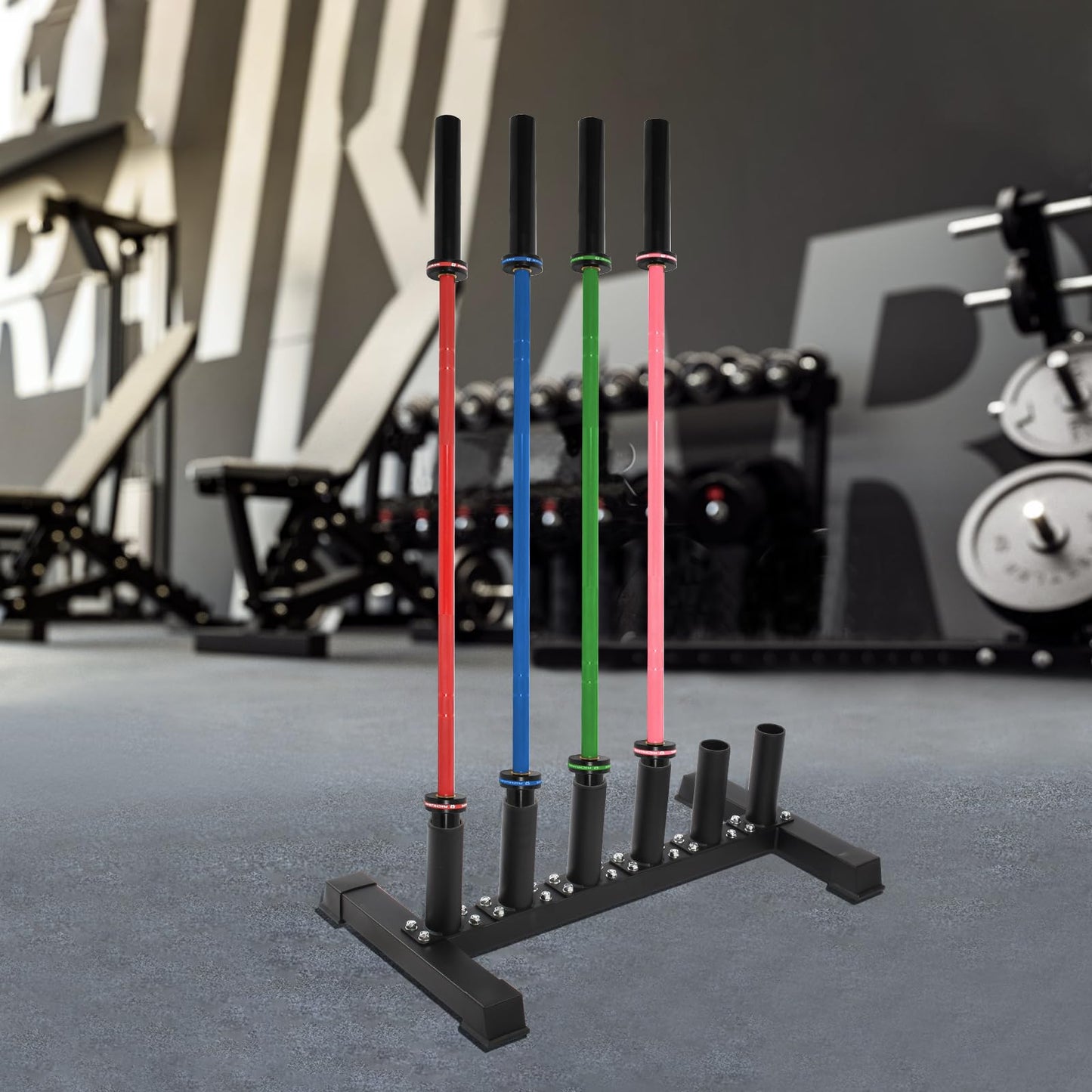 RICHUANG Freestanding Barbell Holder, Vertical 6 Bar Storage Rack for 2" Olympic Bars, Durable Barbell Stand, Space-Saving Floor Stand for Weight Bar and Specialty Bars