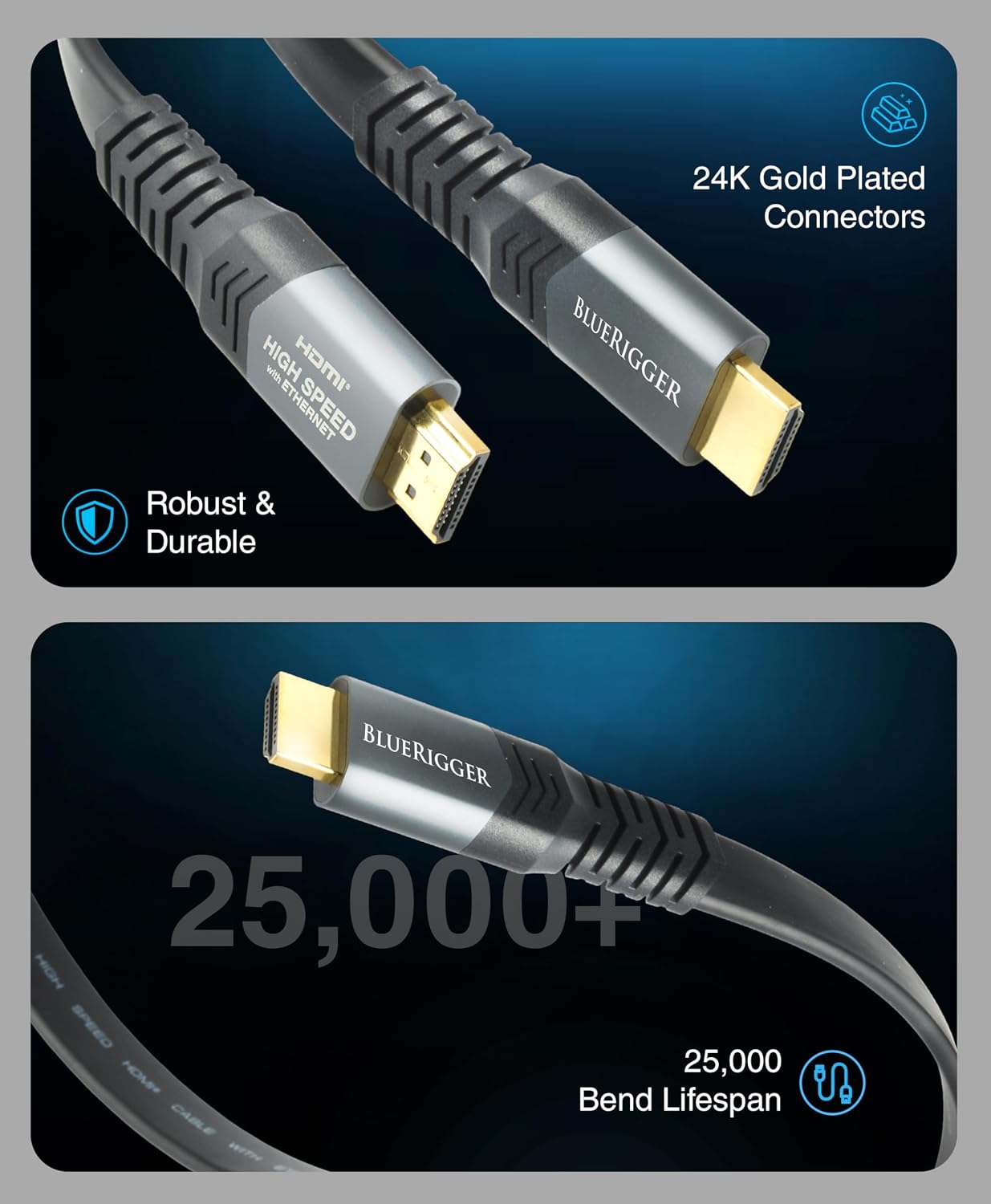 4K (20FT) (4K 60Hz, 18Gbps 10+, Dolby PS5, BlueRigger Flat HDMI Cable - Ultra HD, High Speed, HDR Wall Mount Slim HDMI