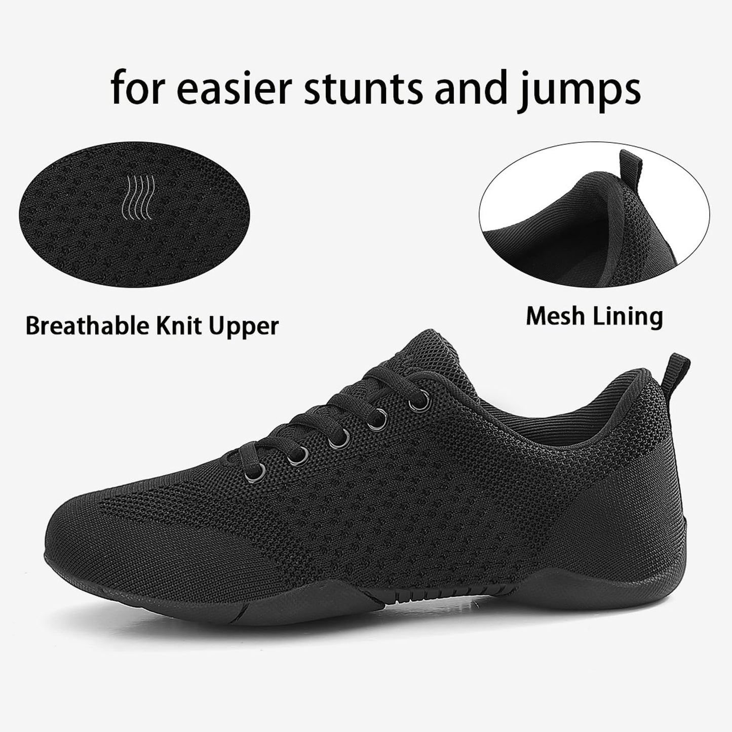 CheeryEase Girls Cheer Shoes Youth Black Cheerleading Shoes Lightweight Breathable Cheer Competition Athletic Training Dance Sneakers Size Little Kid 13