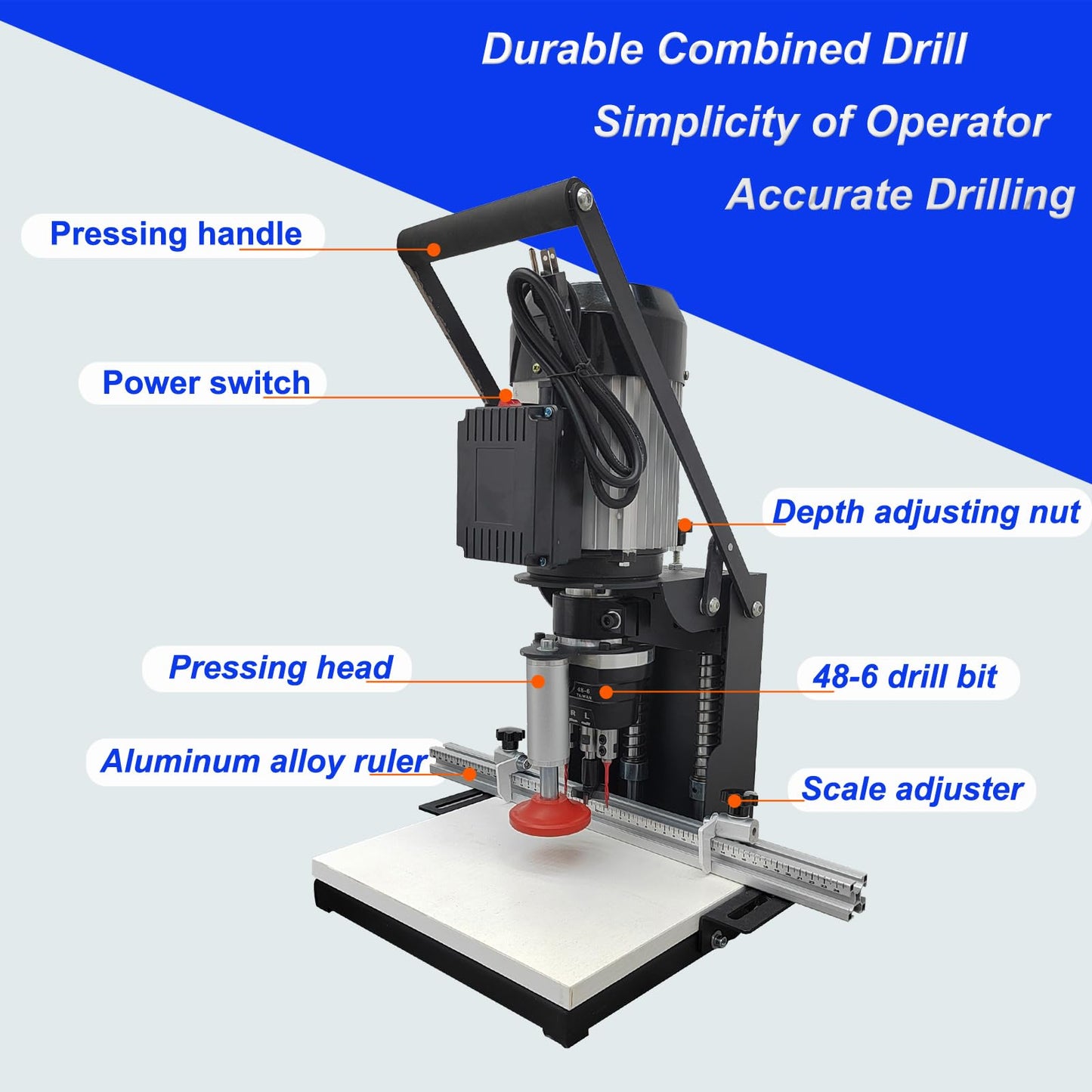 PreAsion 48-6mm Portable Hinge Drilling Machine for Woodworking – 110V 1100W Hinge Boring Tool with 0-40mm Depth, 2840 RPM for Cabinets, Doors & Wardrobes