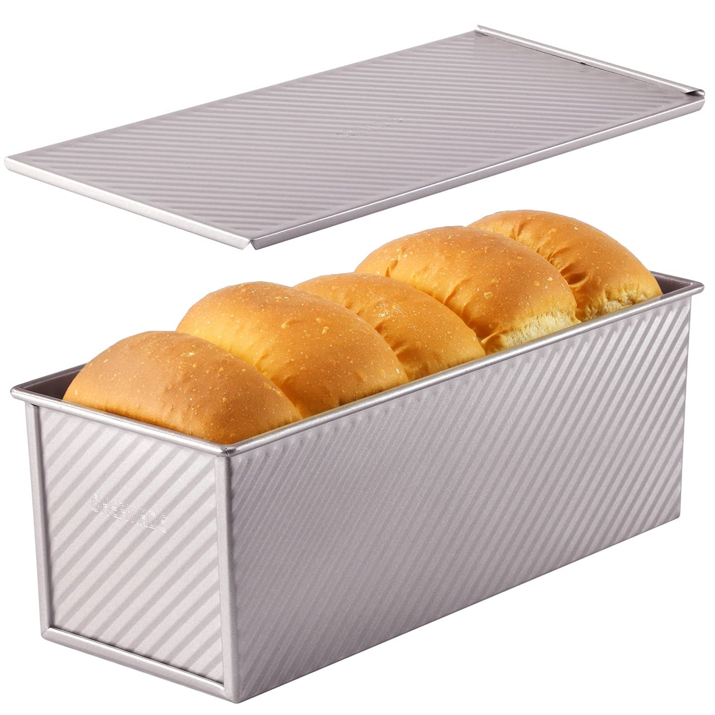 CHEFMADE Loaf Pan with Lid,Commercial Pullman Bread Pan 2.2Lb Dough Capacity,Non-Stick Bakeware Carbon Steel Bread Toast Mold with Cover for Baking Bread (Champagne Gold)