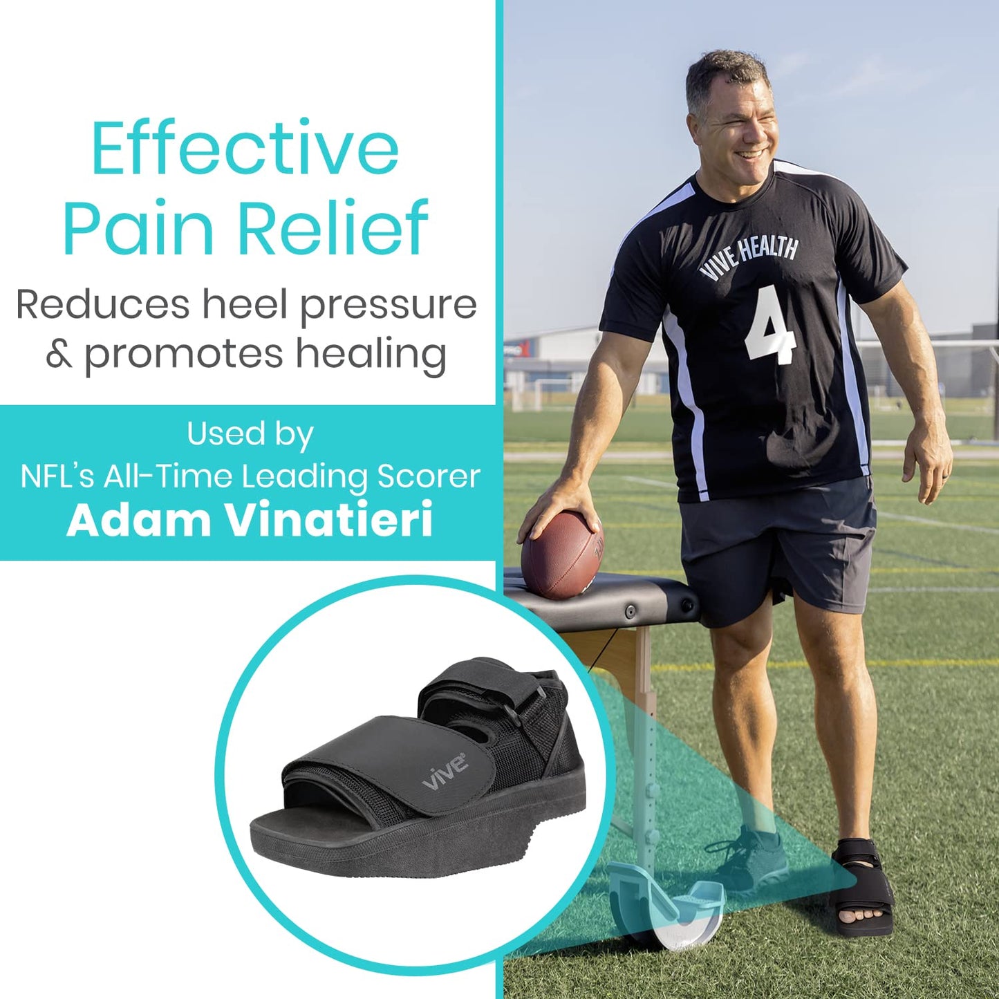 Vive Wedge Post-Op Shoe - Offloading Boot for Heel or Ankle Pain - Medical Foot Recovery for Bone or Soft Tissue Surgery, Fracture, Plantar Fasciitis, Ulcerations, Feet (Large)