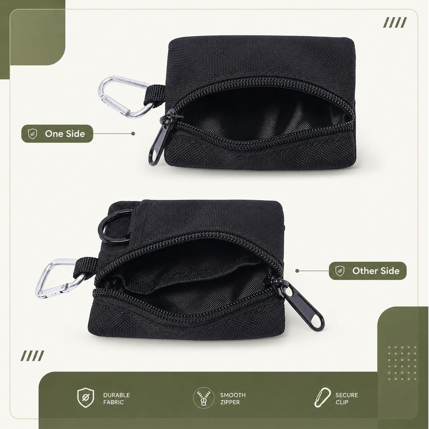 Mini Nylon Keychain Coin Purse, Mini EDC Utility Pouch with Carabiner, Pocket Organizer for Earphone, Car Key, ID Card, Backpack Camping Biking Hiking