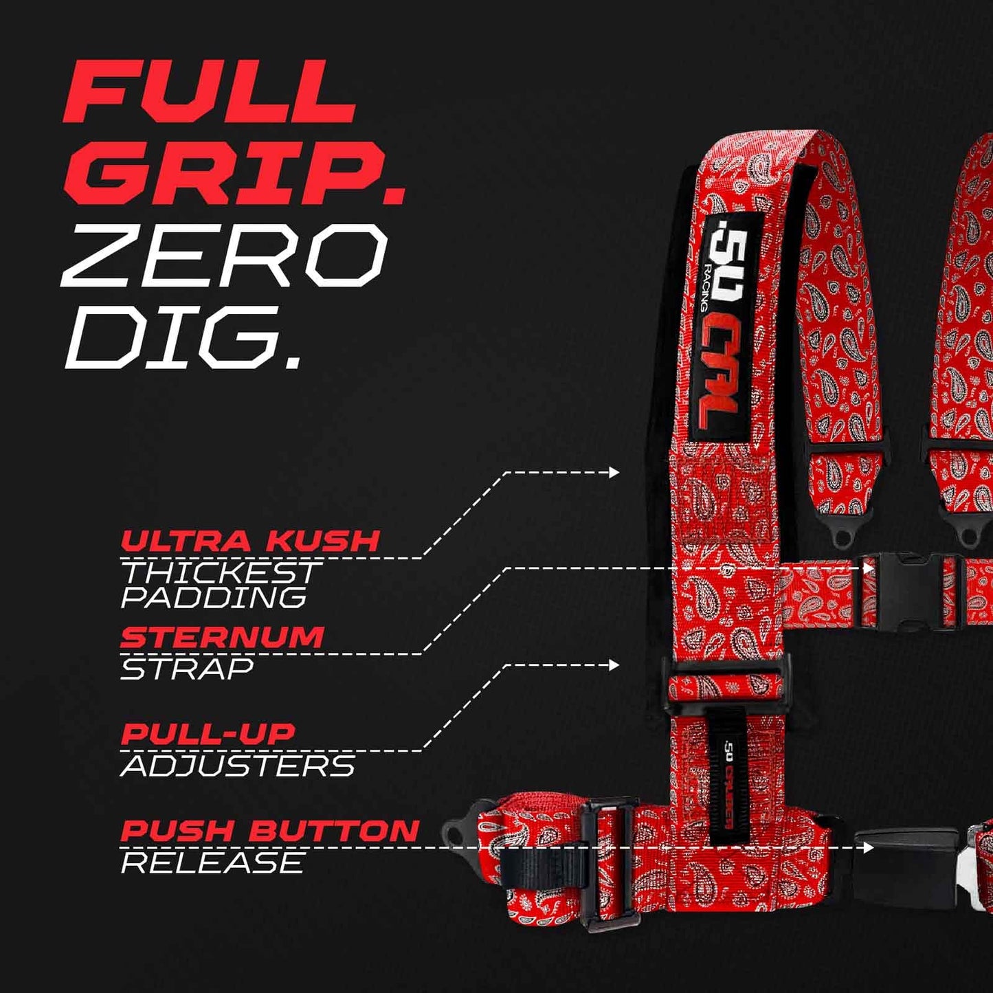 1pc Bandana Red 4 Point Harness for Bucket Seat, Quick Release, 7 Style Harnesses Racing Harness 4 point Race Car UTV RZR SXS [6078]