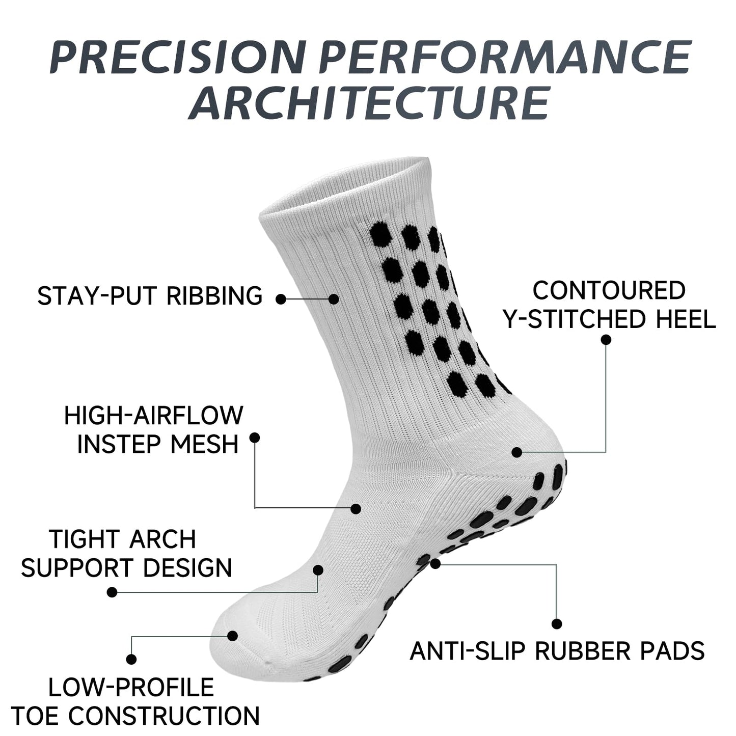 vibsteps 4 Pairs Anti Slip Soccer Grip Socks for Men & Youth, Breathable Mesh Non Slip Football Socks for Academy Players, Black
