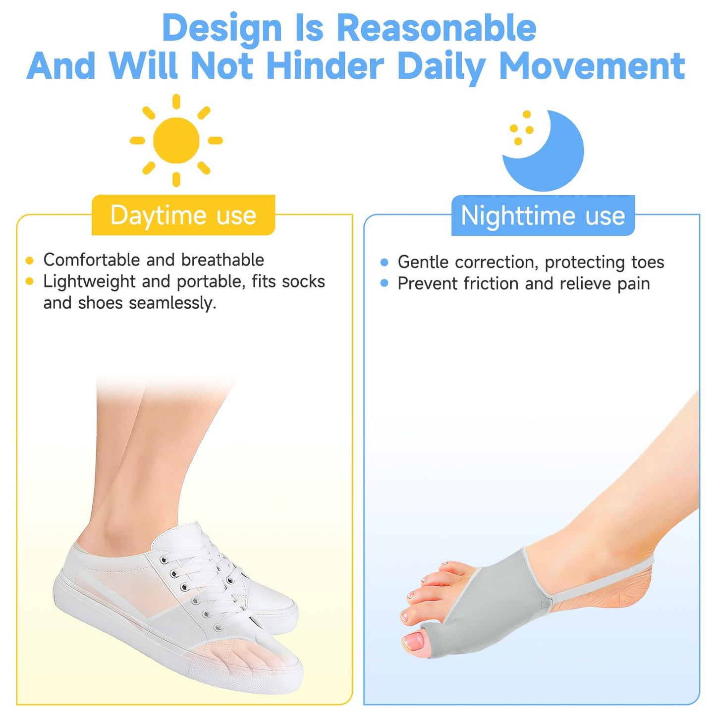 Posturace 2PCS Bunion Corrector for Women & Men Big Toe, Big Toe Separators, Hammer Toe Straightener, Bunion Pads with Spacers, Hallux Valgus Pain Relief, Comfortable & Breathable for Day/Night