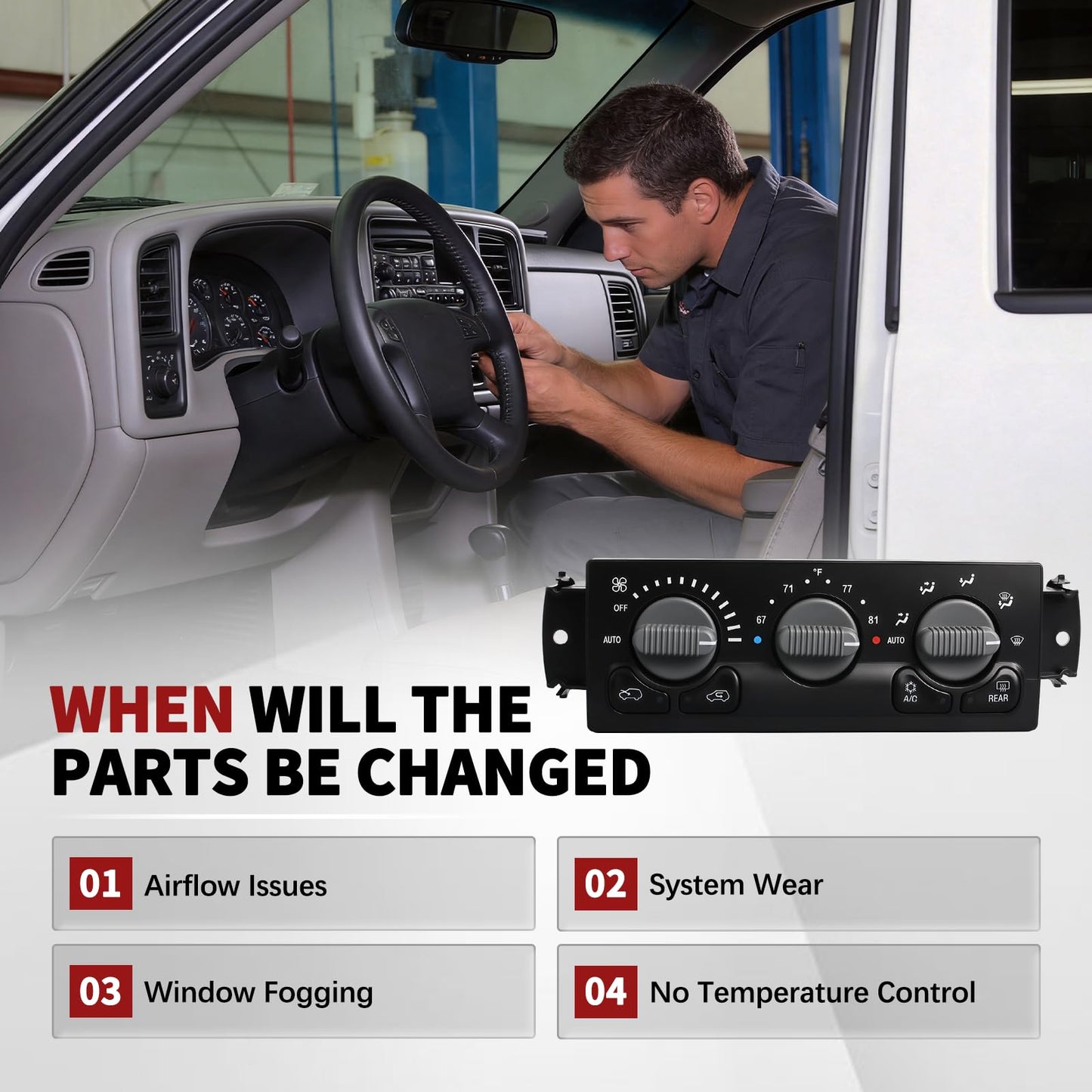 A/C Heater Climate Control Panel Compatible with Chevy Avalanche Silverado Suburban Tahoe with GMC Sierra and Yukon Temperature Control Module Replaces 599-215 15060162 12208020 15126603