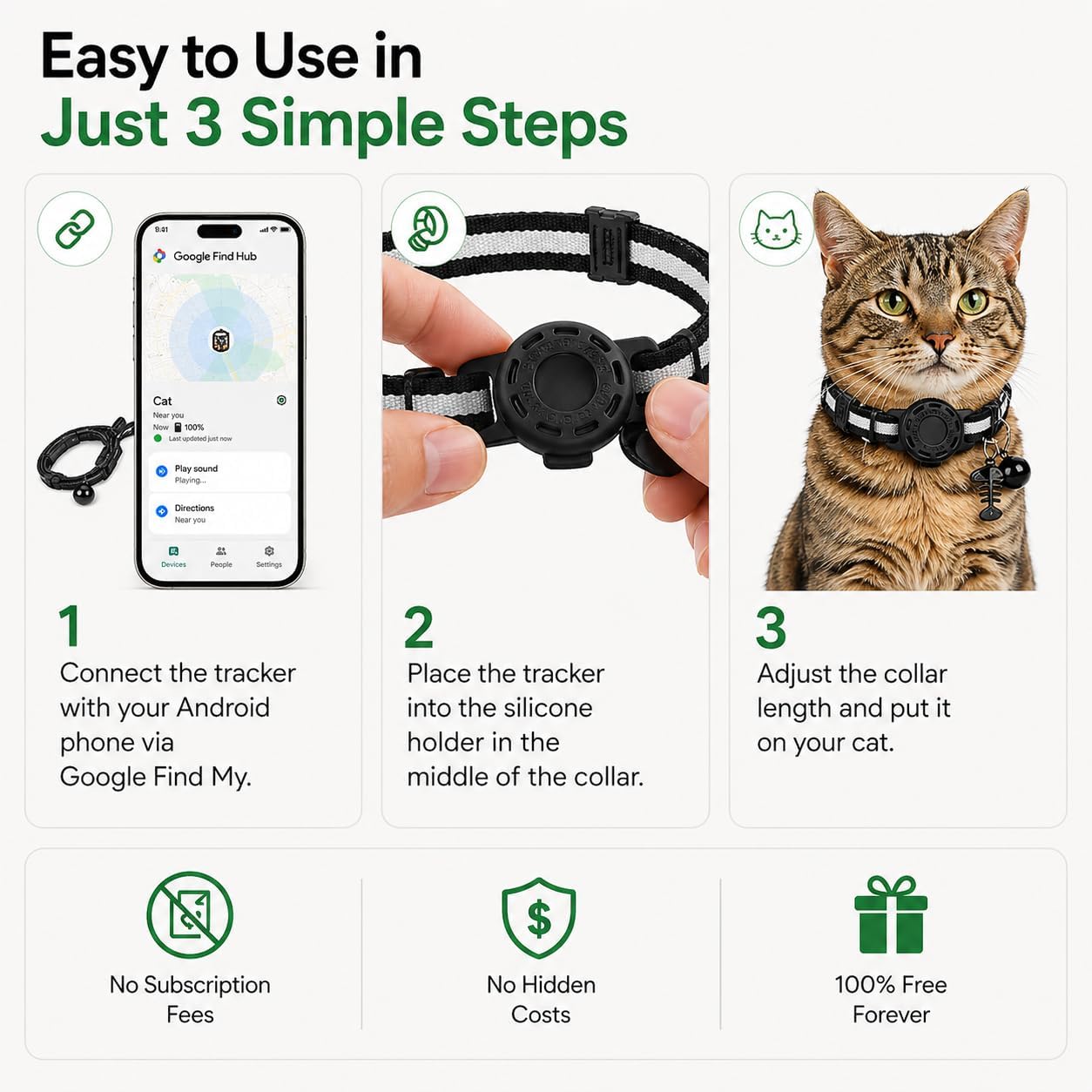 JNLIK GPS Collar for Cats (Android Only) Smart tag,Pet Tracker,Waterproof Compatible with Google Find My,No Monthly