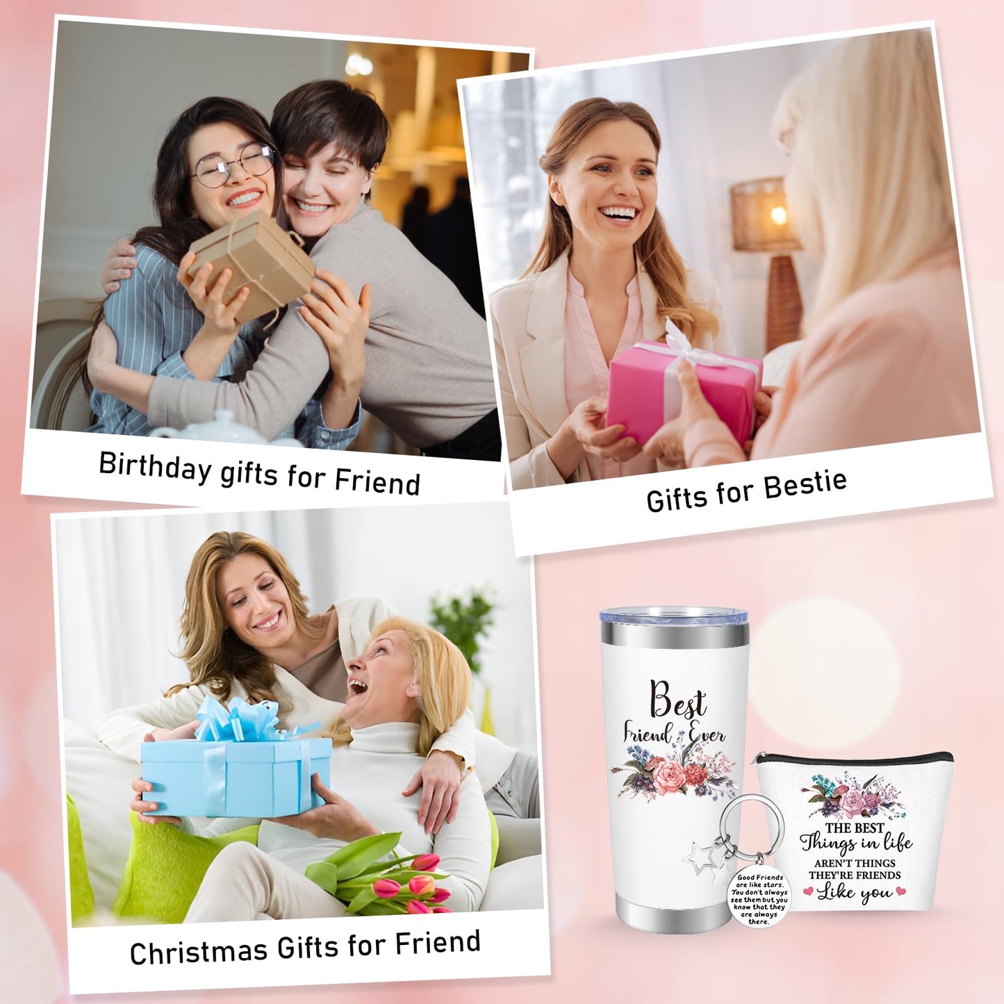 NXPOY Gifts for friend, Fried gift, Birthday gifts for women 20OZ Tumbler+Cosmetic bag + Keychain