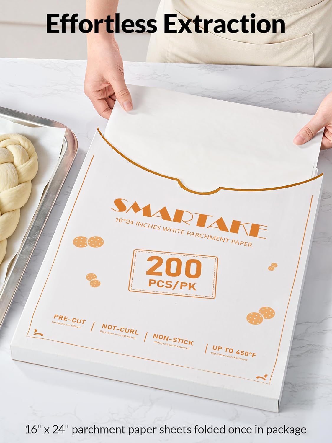 SMARTAKE Parchment Paper Baking Sheets - 200 Pcs Non-Stick Precut, 16x24 Inches for Baking & Grilling