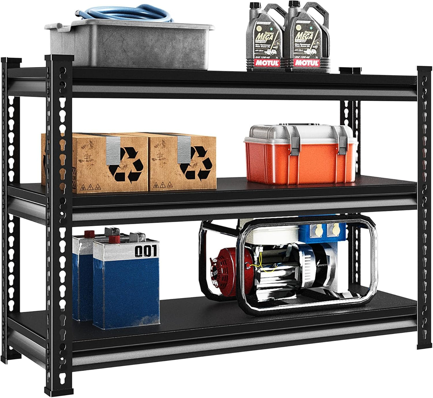 Rufokisa 3-Tier Garage Shelving Heavy Duty，36" Metal Shelving Unit for Garage, 1320 lbs Load Capacity Utility Rack Shelves＆ Storage Shelves, 40”W x 18”D x 36”H(Black)