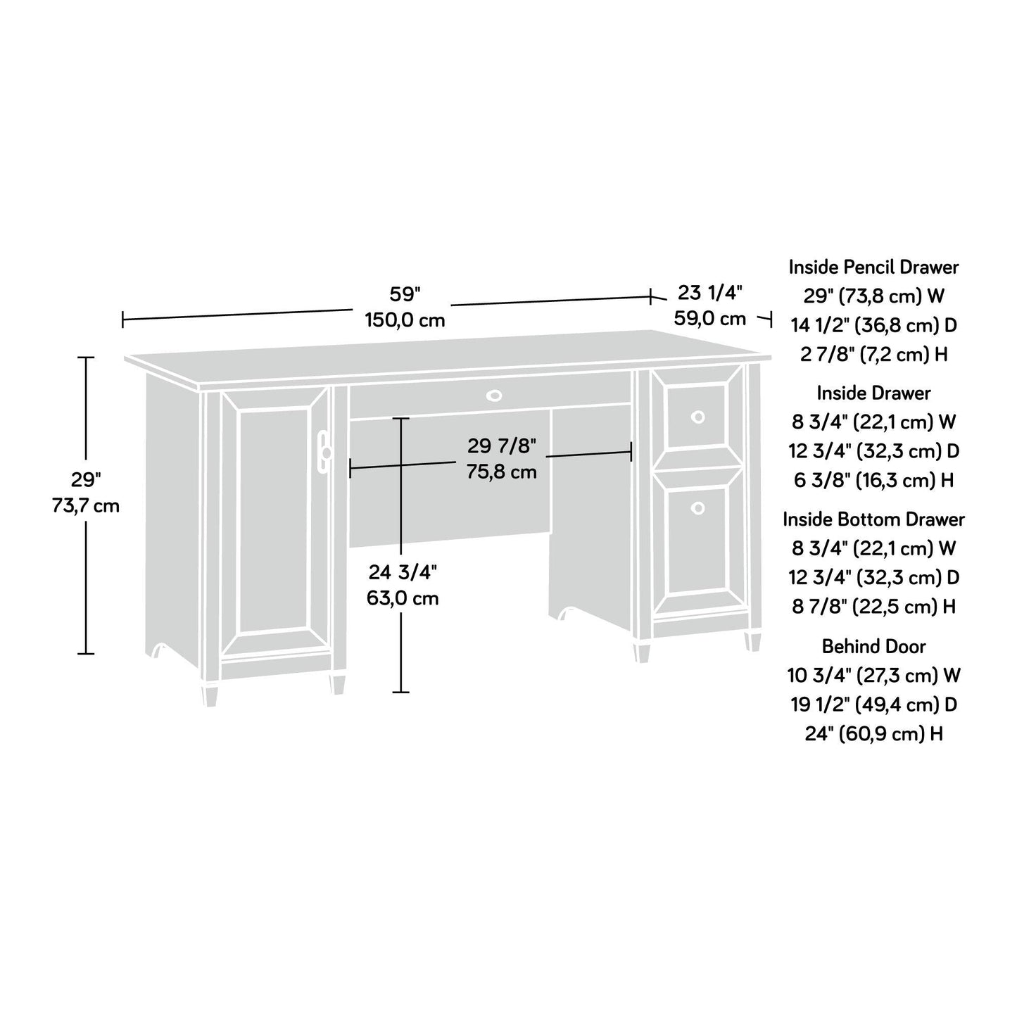 Sauder Edge Water Computer Desk with Storage Drawers, Home Office Desk, in Estate Black