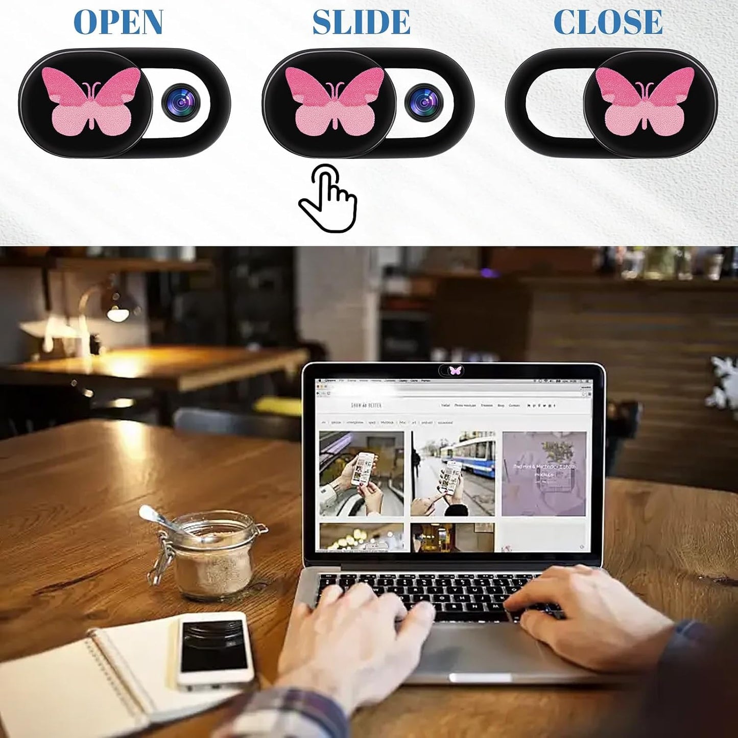 Fyntave 3 Pack Webcam Cover Slide Butterfly Ultra Thin Laptop Camera Cover, Slide Cute Accessories for Laptop PC Camera