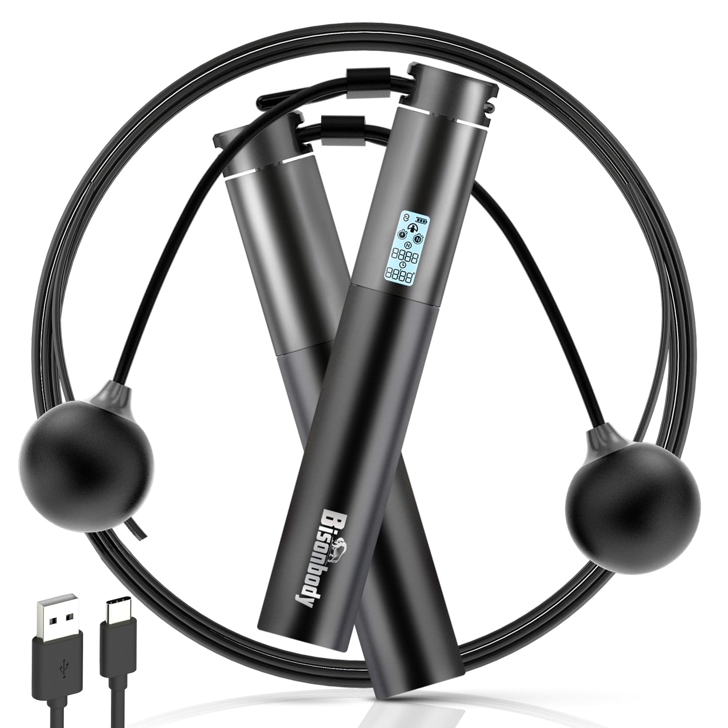 Bisonbody Smart Jump Rope Fitness Skipping Rope with App – 2 Function Modes – Classic 3m Rope & Ropeless Shortballs – Bluetooth Skipping Rope with Fitdays+ App for Seamless Progress Tracking