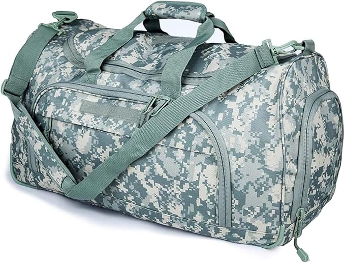 Gym Bag for Women & Men Tactical Duffle Military Weekender Work Out Lightweight Waterproof Sports Tote Shoe Pocket ACU