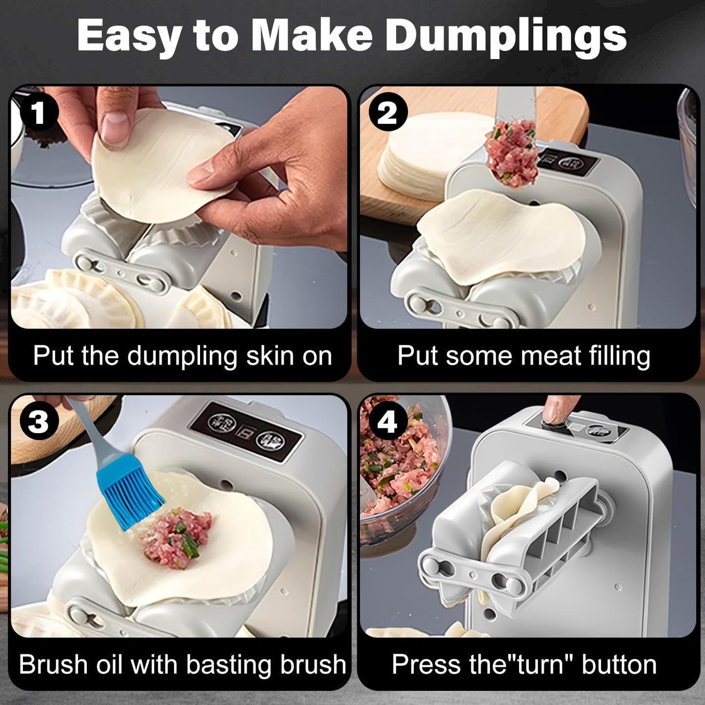 Automatic Dumpling Press Maker Machine, Household Easy Quick Electric Dumpling Maker Press Machine with Empanada Maker Press,Dough Cutters,Spoon and Brush- For Home Kitchen Christmas Birthday Gifts