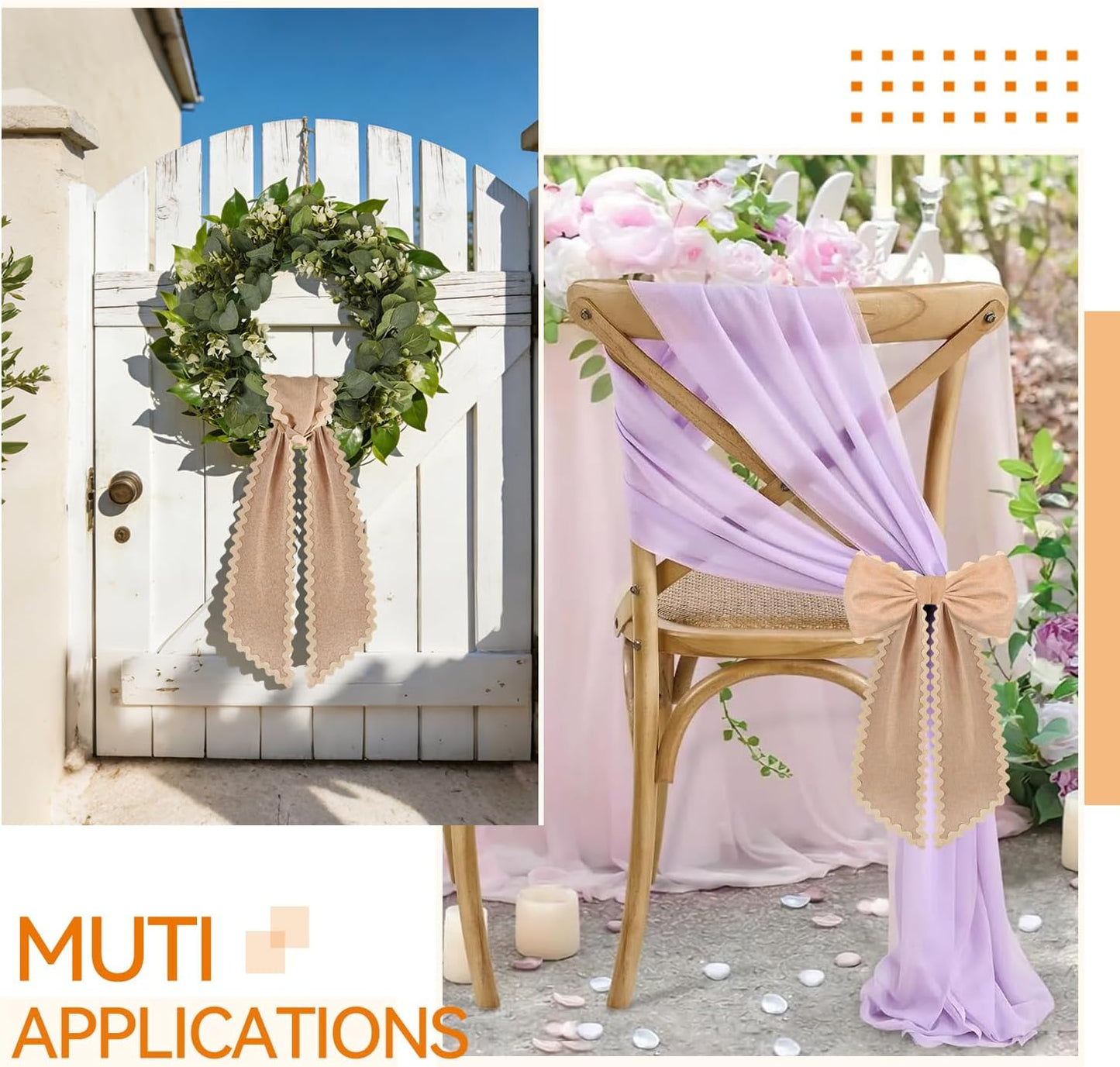 Skiennix Scalloped Wreath Sash - Ruffle Ribbon Bow for Front Door & Yard Decor | Burlap, 2 Pcs