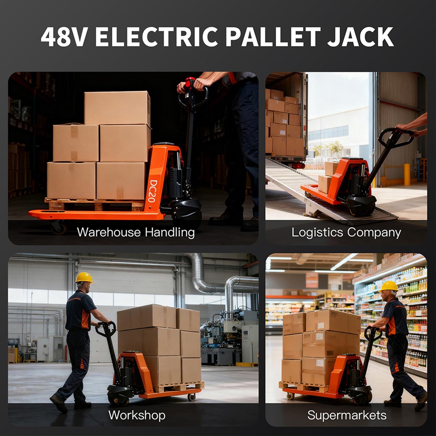 Full Electric Pallet Jack Trucks 2PCS, 4400lbs Capacity Motorized Pallet Lift Trucks, 48" x 27" Fork Size 48V 20Ah Powered Lithium Battery Truck, 3.35 to 7.68 Inch Lift Height for Material Handling