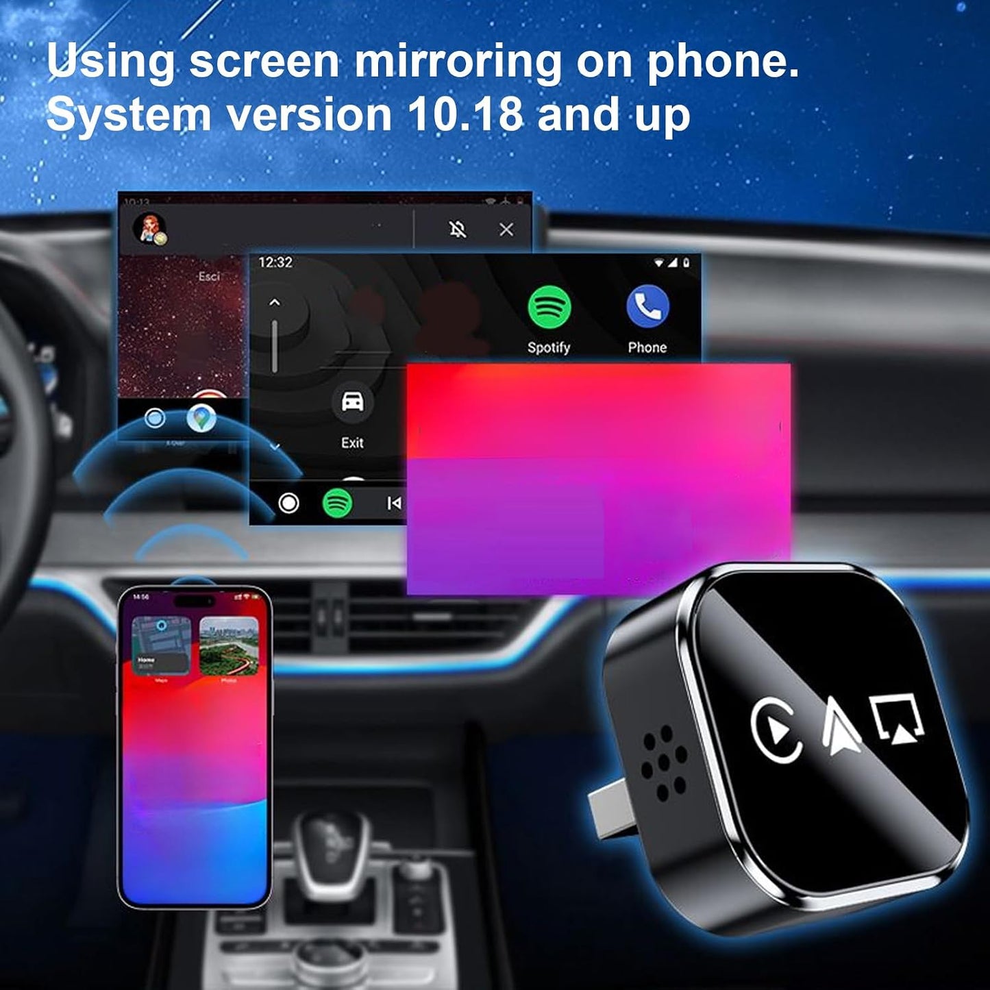 Generic Car Screen Mirroring - Wired Wireless Adapter, Device Player with Connection, Media Casting Tool, Vehicle
