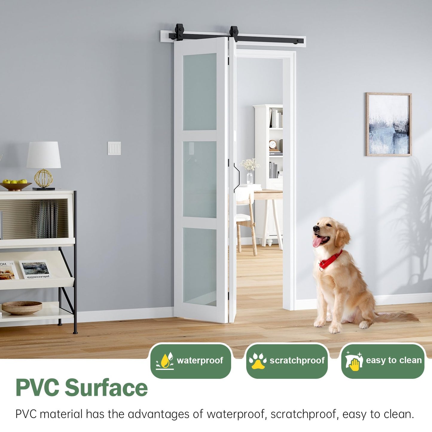 ROYMELO Bifold Barn Door 42x84 Inch (Double 21x84), White Frosted Glass Bifolding Doors with 46" Hardware Kit Included, Closet Sliding Wood Panel Slab, Save Space, Simple DIY Assembly
