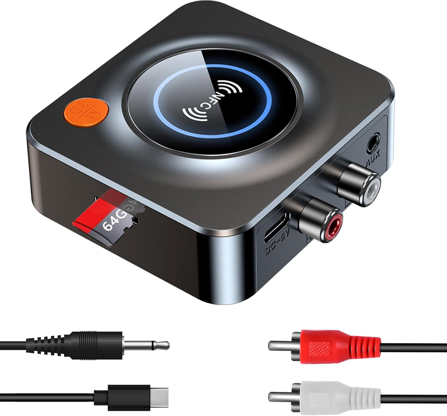 LSLYA Pair,3.5mm Bluetooth Receiver for Home Stereo, NFC Quick AUX/RCA,TF Card Slot,Wireless Bluetooth Audio Adapter