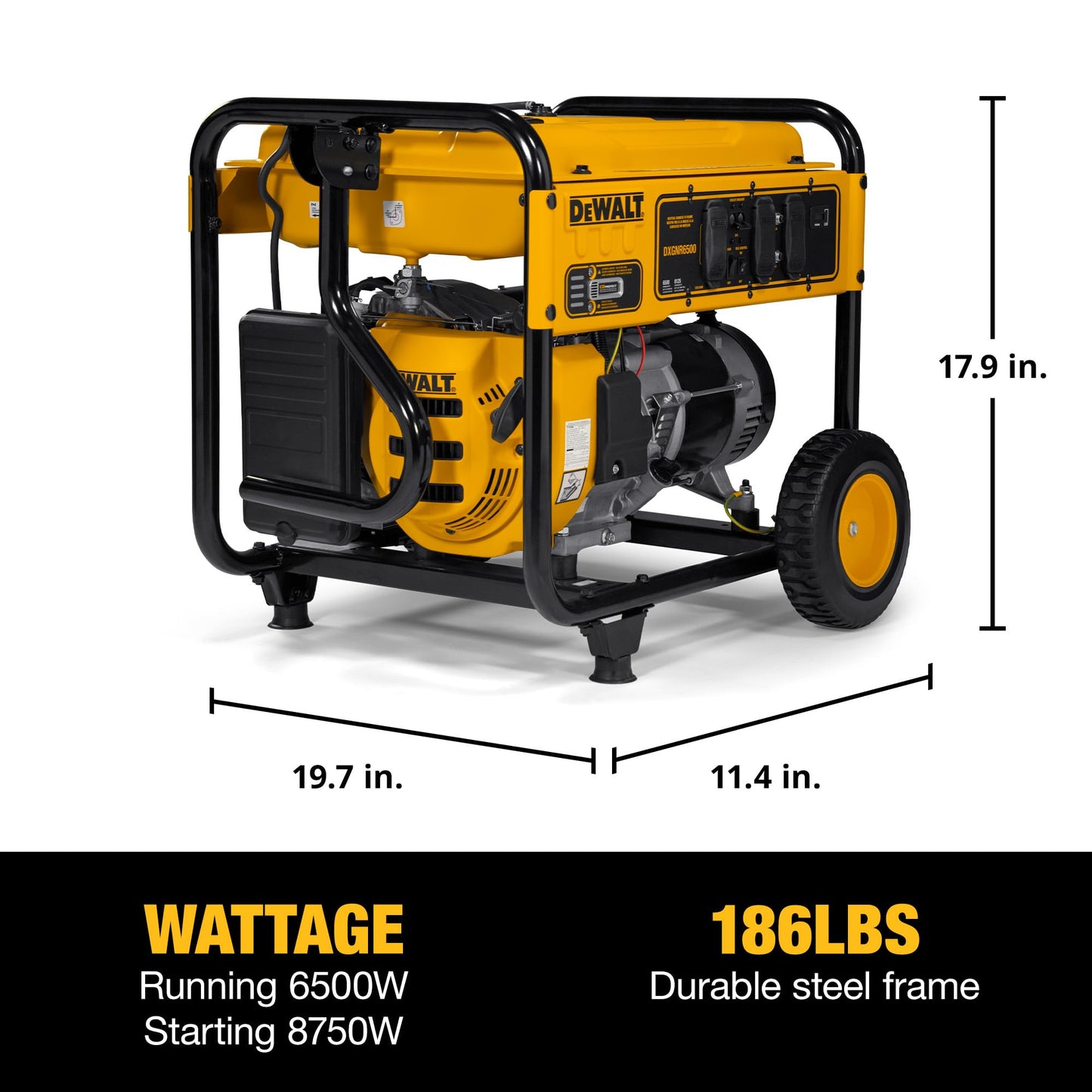DeWalt 8,750 Starting Watt Portable Gas Generator, 389cc Engine, Idle Control Technology, CO Protect Safety, GFCI Outlets, Never-Flat Wheels Emergency Home Backup Jobsite Power, 49 State