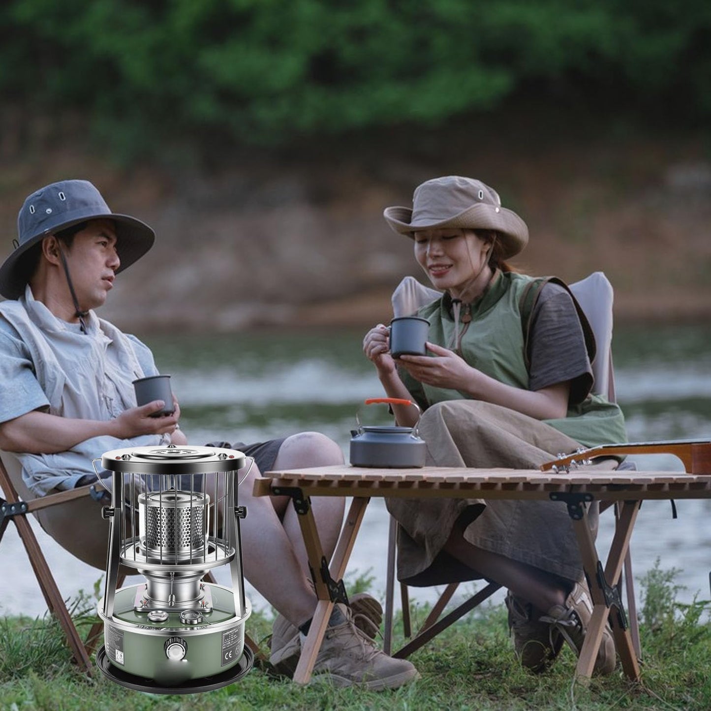 Indoor Kerosene Heater, Portable Kerosene Heater, 5.2L Tank 20-25 Hours Heating with Adjustable Height Safety Net, for Camping Garage Home Emergency Indoor Outdoor Use (Complete accessories)