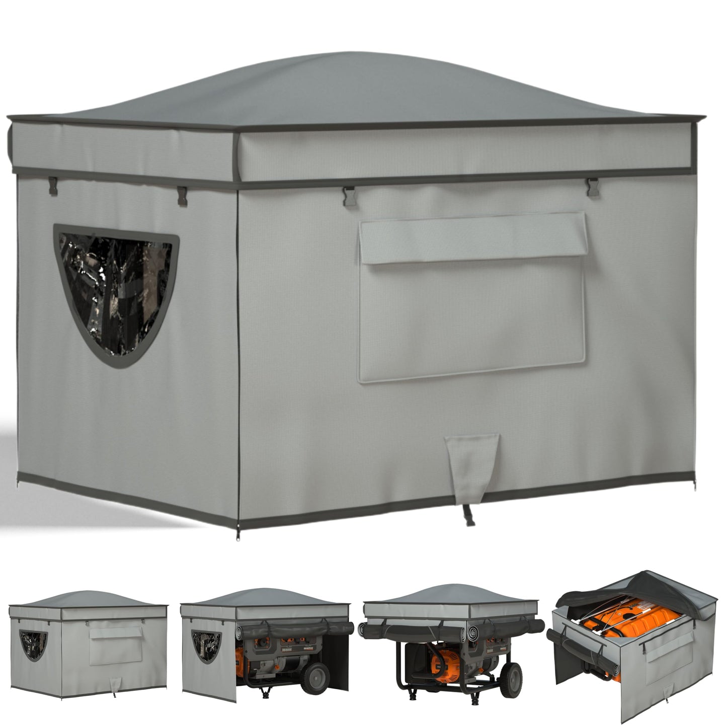 Generator Tent Cover with Bracket,Generator Covers While Running,Rooftop Design,No Water Accumulation,100% Waterproof Heavy Duty Tarps Generator Tent,38 "x28 " x27 ",Gray.