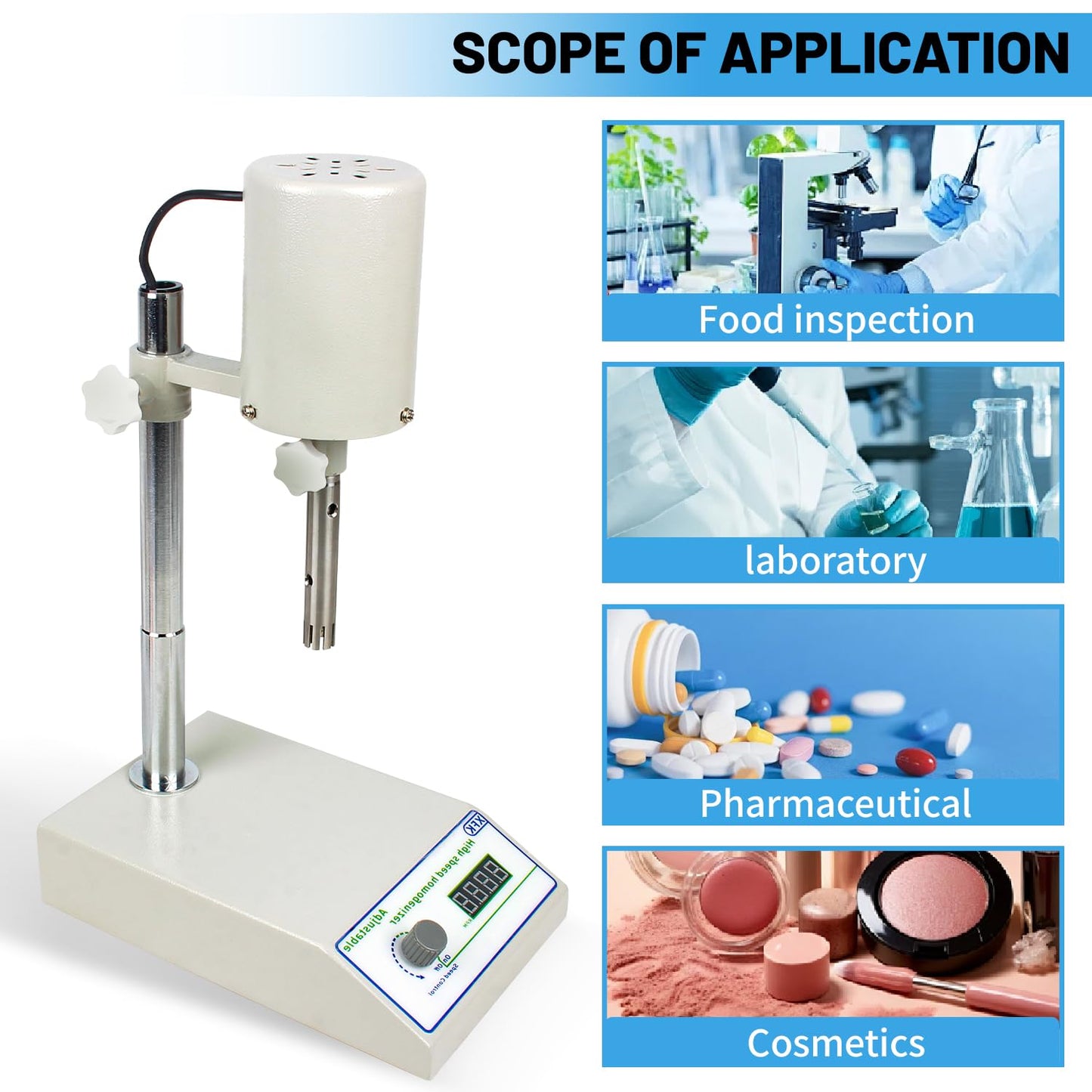 CNCTOPBAOS Lab Homogenizer FSH-2A, 220W 110V High Speed Emulsifier Disperser 5-1000ml, 5000-22000rpm Speed Adjustable, w/ 12mm/18mm Two Stainless Steel Working Heads Mixer Emulsifying Machine