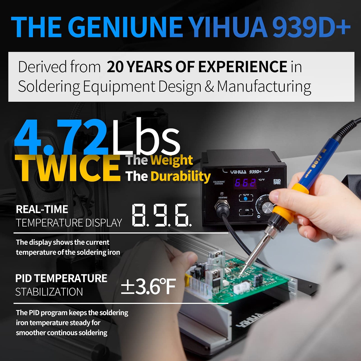 YIHUA 939D+ Professional Soldering Station bundle with YIHUA 959D-Digital Hot Air Rework Station and Accessories (18 Items)