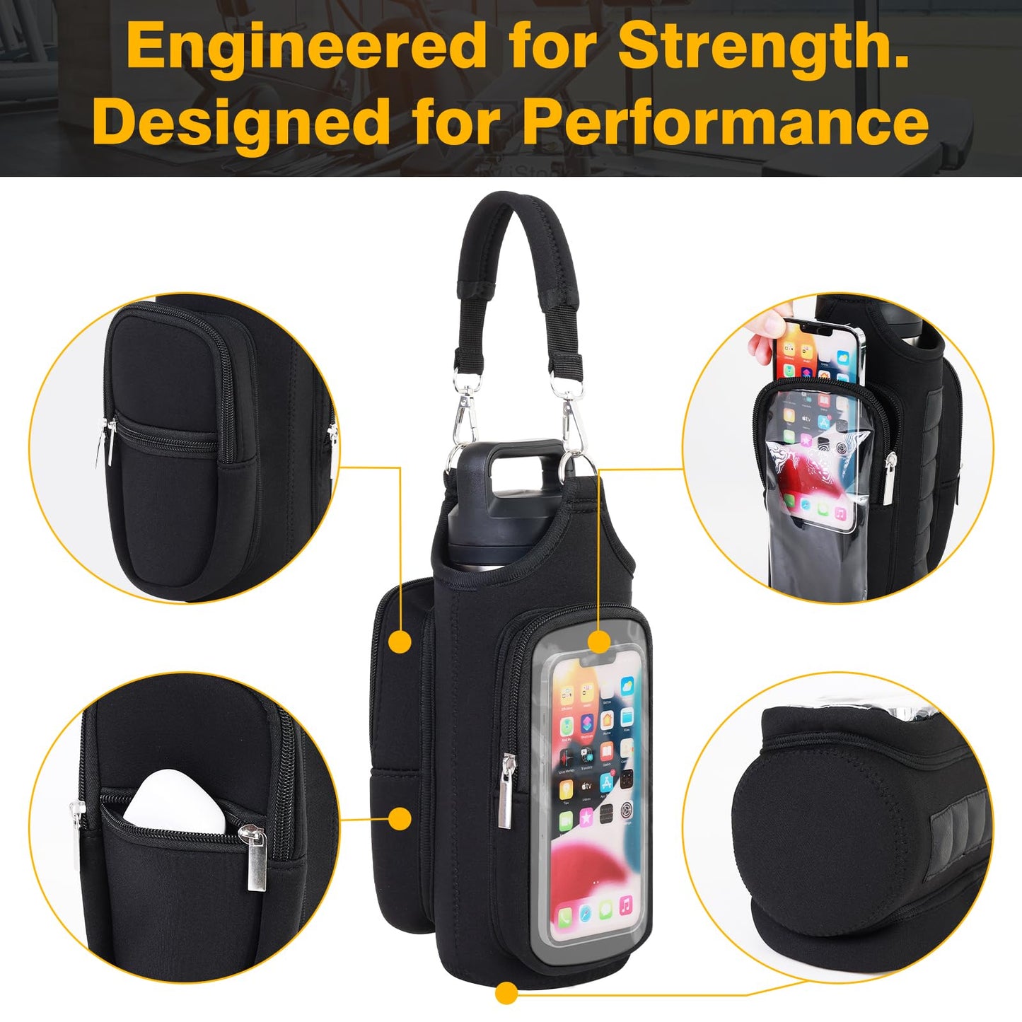 Magnetic Gym Bag for Men & Women - Water Bottle Holder, Crossbody Strap, Touchscreen Pocket & Creative Storage - Perfect for Gym, Running, Travel & Fitness Essentials