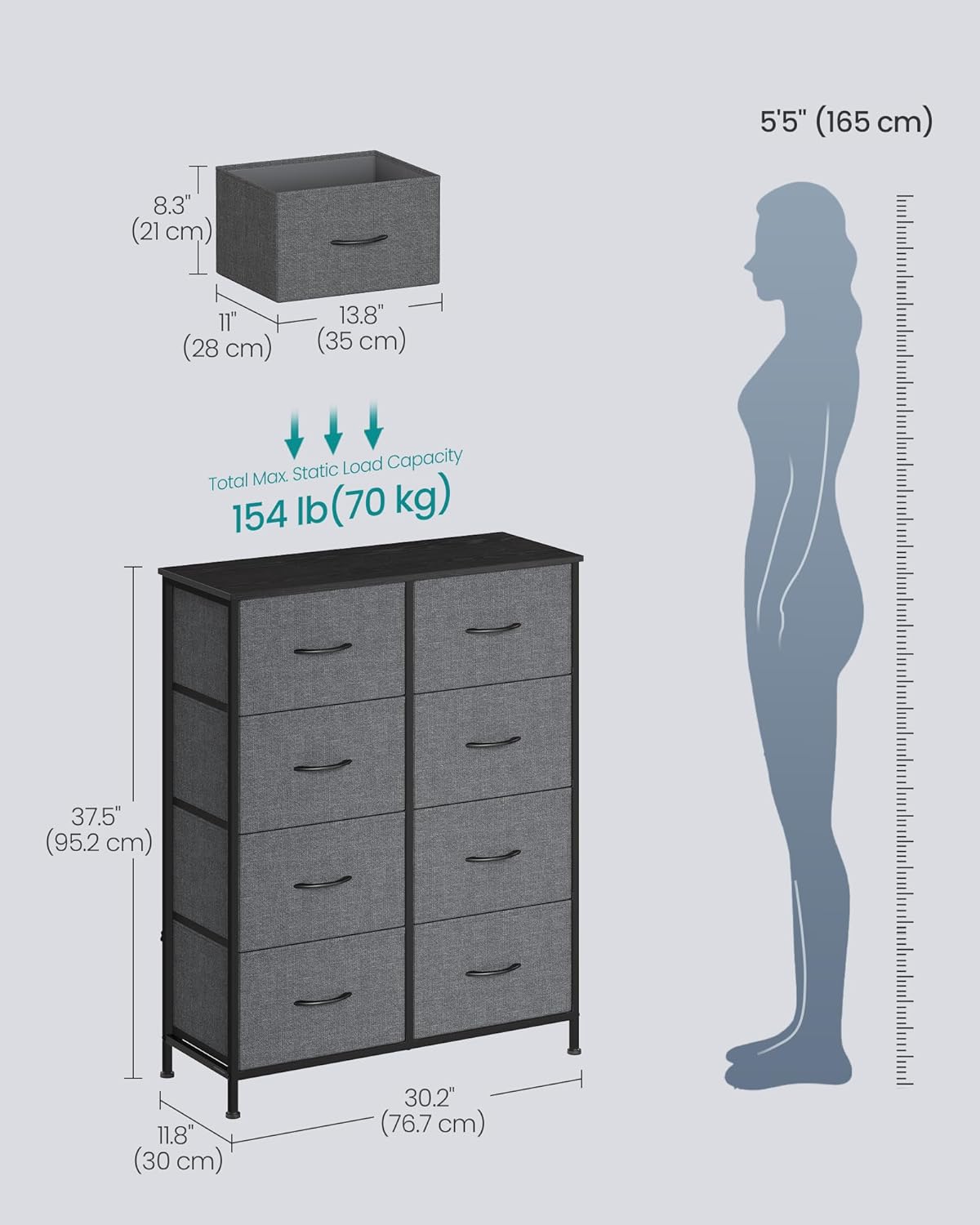 SONGMICS Dresser - Modern 8-Drawer Storage Organizer Unit for Bedroom & Entryway | Slate Gray