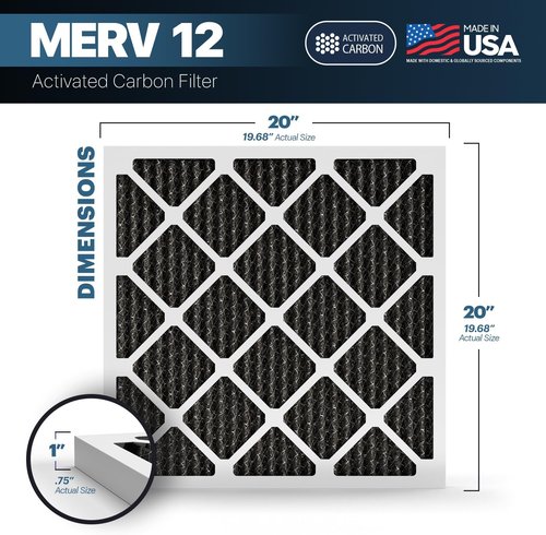 BNX TruFilter MERV 12 Odor Defense AC Furnace Air Filter - 20x20x1, 6-Pack with Activated Carbon | Made in USA