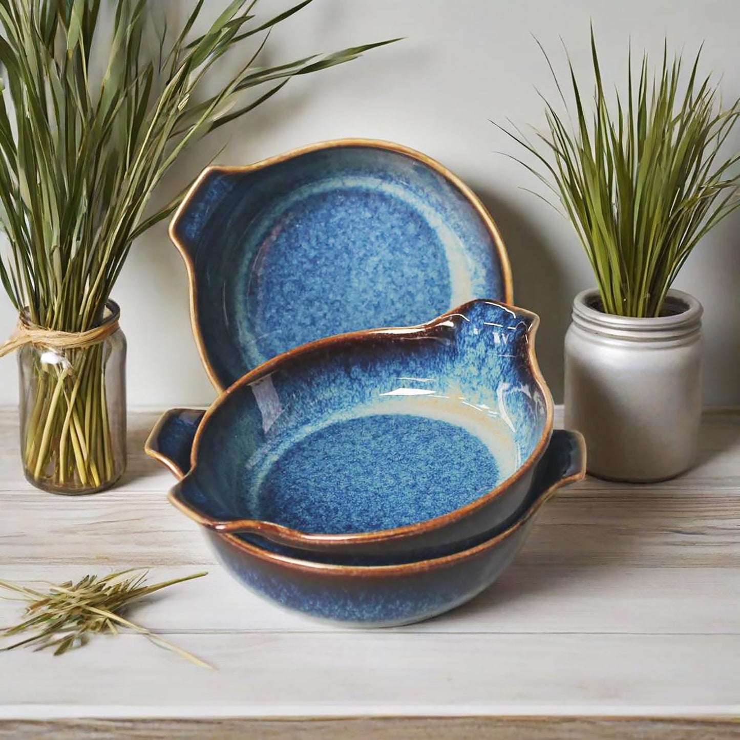 LIUYWYHCF Ceramics Au Gratin baking Dishes Set of 2, Baking Tray Bake ware, 34 oz Ramekins, for Pie Pan, Appetizer, Tart, Dessert, Quiche, Oven Small dish, individual dishes, Deep Round 9.6 Inch