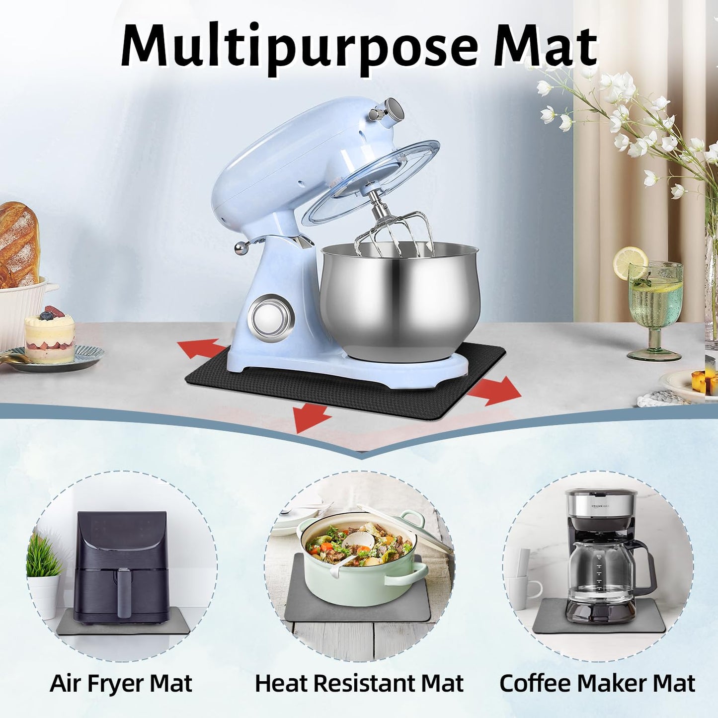 LOPNUR 14"x10" Small Appliance Slider, Appliance Sliders for Kitchen Appliances, 360° Rotating Sliding Tray for Coffee Maker, Heat Resistant Mat Cut to Fit Stand Mixer Air Fryer Microwave, Gray