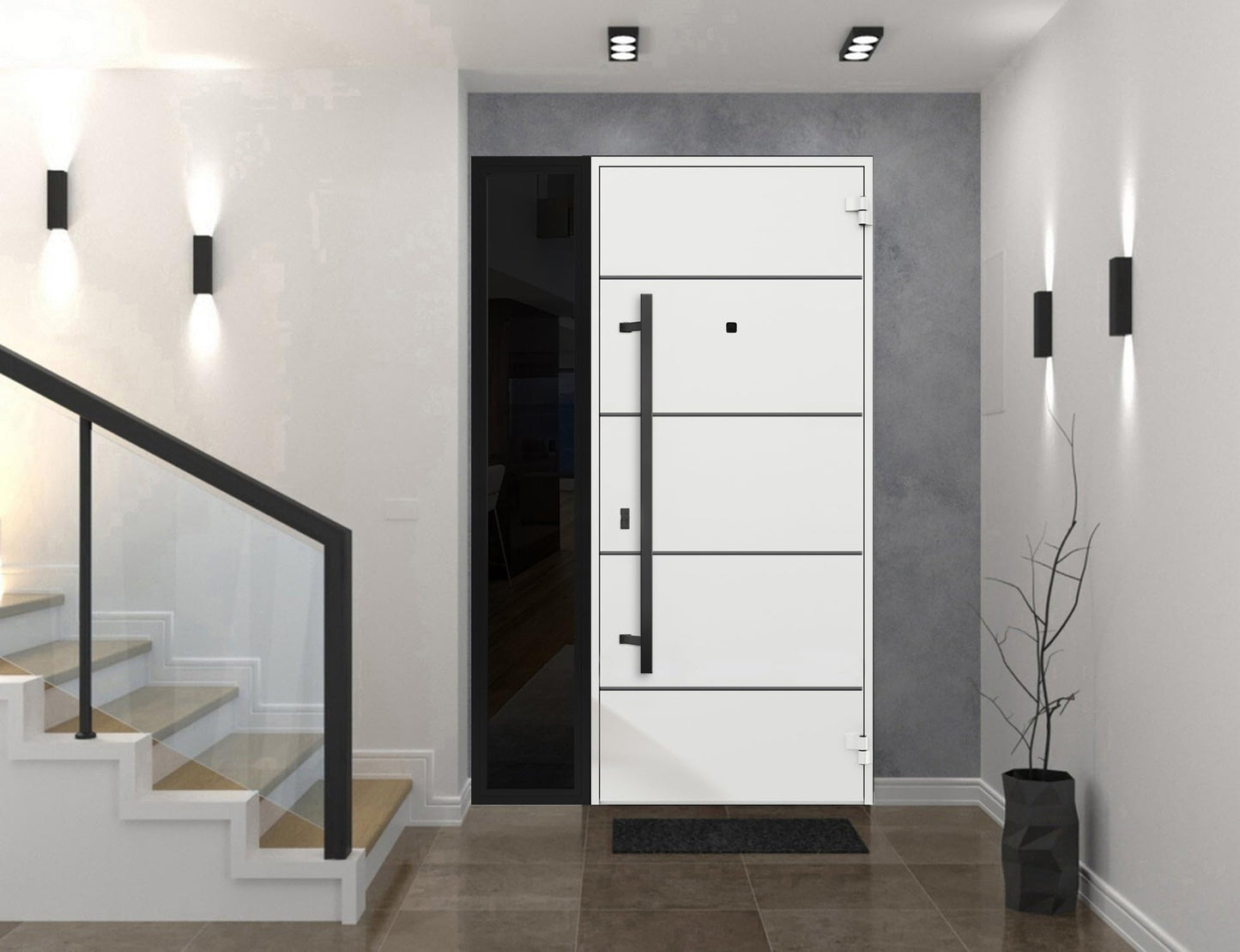 VDOMDOORS Front Exterior Prehung Steel Door/Deux 6683 Natural Oak/Side Exterior Window Sidelite/Entry Metal Modern Painted W36+16" x H80 Left Hand Inswing
