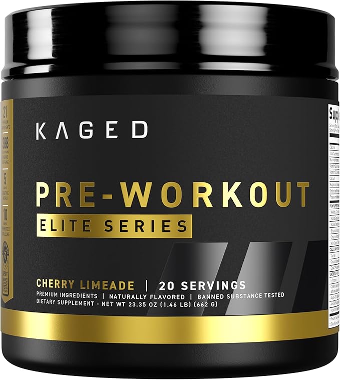 Kaged Pre Workout Elite Powder | Cherry Limeade | Pre-Workout with Creatine, Beta Alanine, L-Citrulline, BCAAs | 388 mg Organic Caffeine | Pre Supplements for Men & Women | 20 Servings