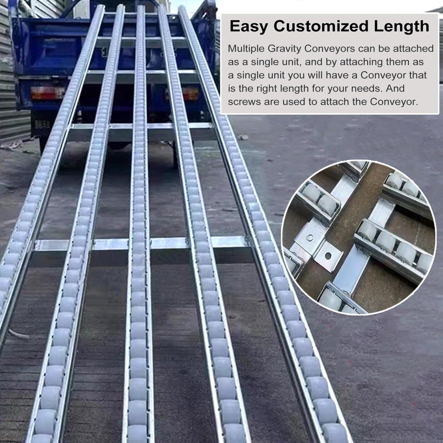 KYQFCJV Conveyor Roller Adjustable Stainless Steel Conveyor Roller Stand with Pulley Belt Unpowered 600/500/400mm Roller Line 24" Wide 14ft Long - Ideal for Material Handling