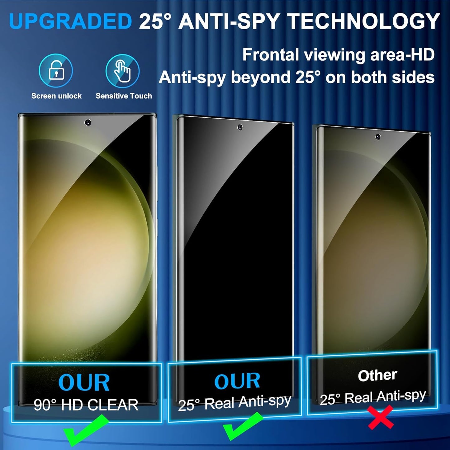 Arshek [2+2 Pack] S23 9H 3D S23 5G Galaxy Ultra Privacy Screen Protector, Tempered Glass, Ultrasonic Fingerprint