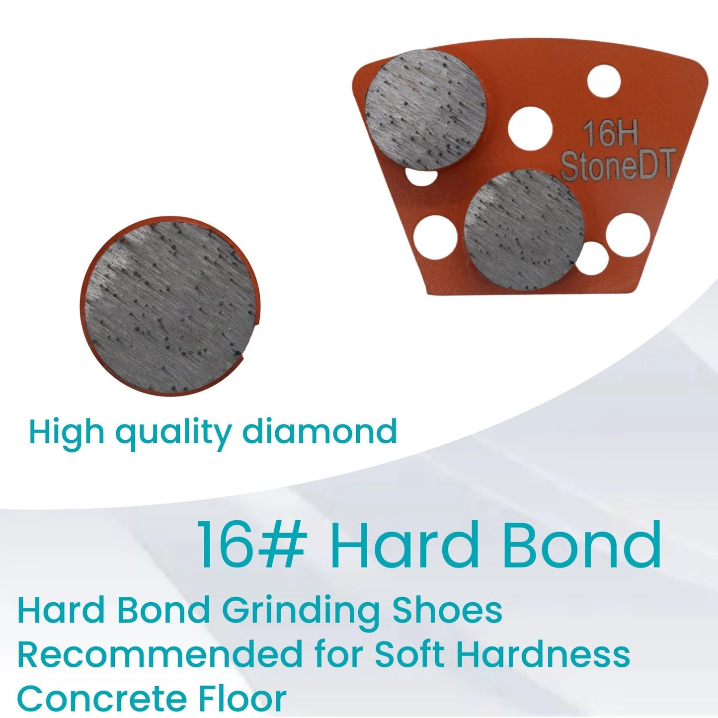 Diamond Grinding Shoes, Trapezoid Concrete Grinding Disc Fit with ASL Iron Horse Floor Grinders, Double Round Segs, 16 Grit Hard Bond, Pack of 9