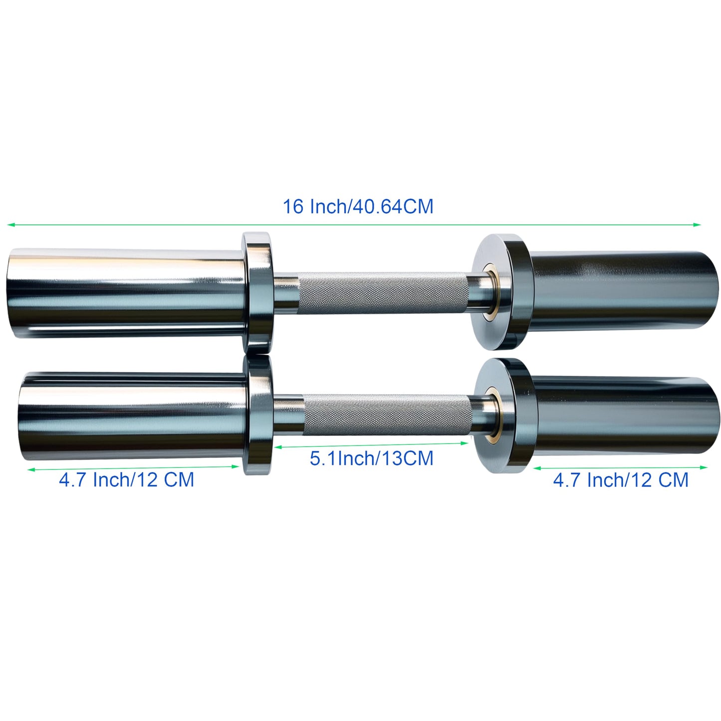qibylift Olympic Dumbbell Handles Set of 2, Loadable Dumbbell Bars for 2 Inch Weight Plates, 16 Inch Chrome Barbell with 28mm Grip, 200 lb Capacity, Home Gym Strength Training (Chrome)