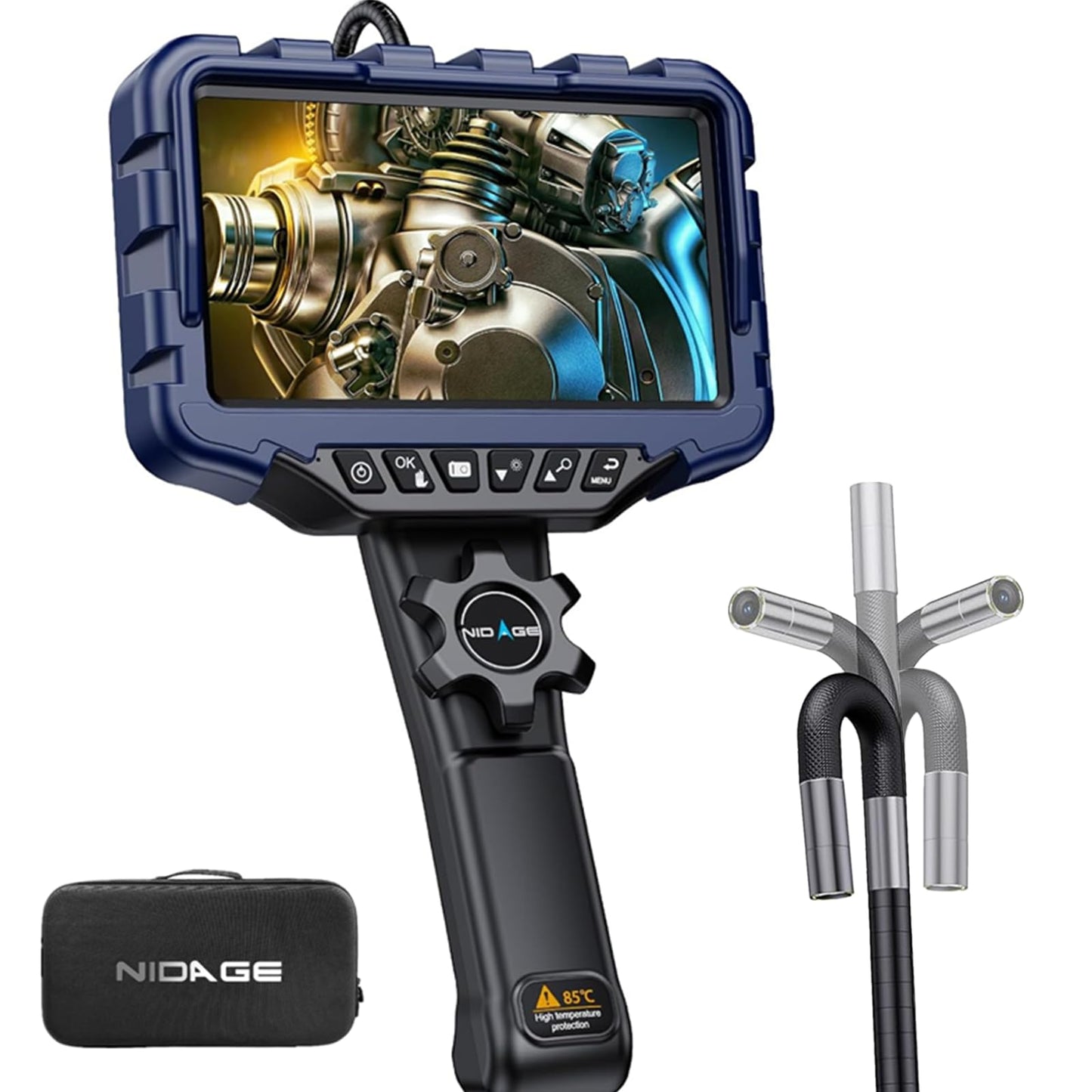 NIDAGE Two-Way Articulating Endoscope Camera with Light 7'' IPS Borescope with Articulated Snake Head and 5.3FT Cable 1080P Waterproof Industrial Inspection Camera for Auto Mechanics Wall