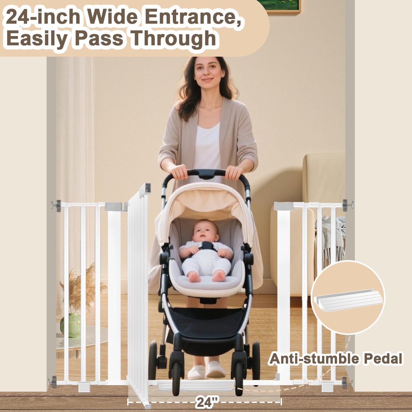 Amibud Extra Wide Baby Gate Fits 30-63 Inch Wide Opening, Toddler Pet Gate for Stairs Doorways Hallways Indoor, Walk Thru Large Long Dog Gates Pressure Mounted Black